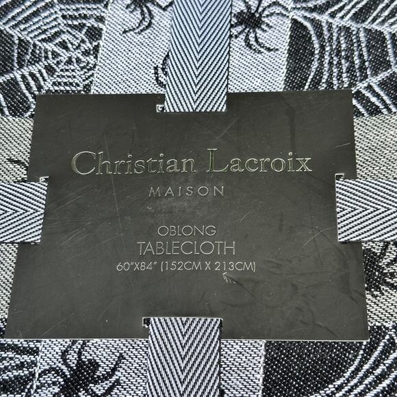 Halloween 60" x 84" Spiders Tablecloth Christian Lacroix Silver Black Oblong New - Picture 2 of 10